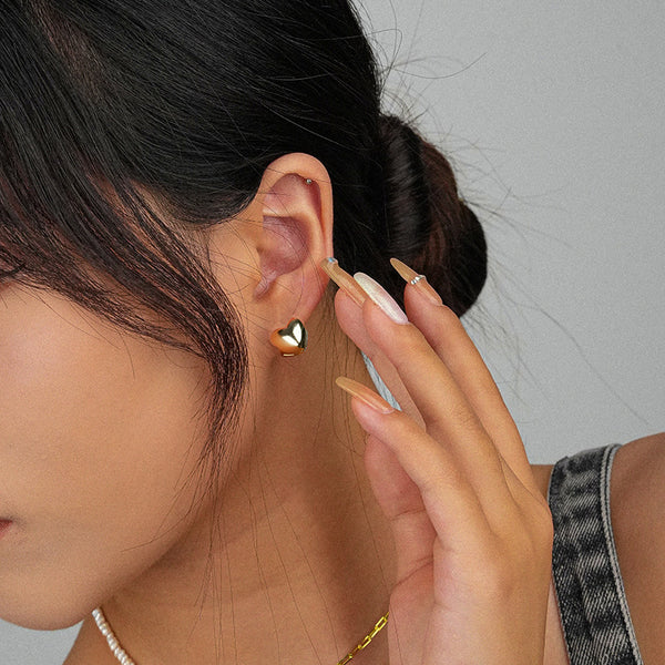 FE2499 925 Sterling Silver Three dimensional heart Stud Earrings