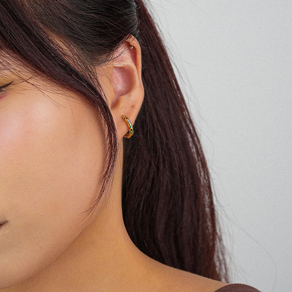 FE2492 925 Sterling Silver Dainty CZ Colorful White Stone Hoop Earrings