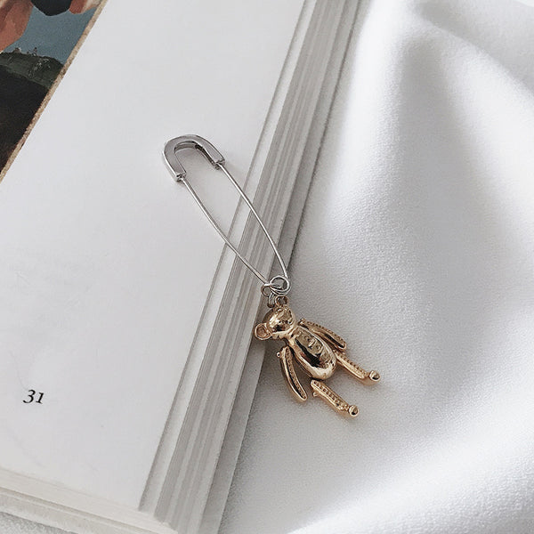 FE2521 925 Sterling Silver Pin Little Bear Dangle Hoop Earring