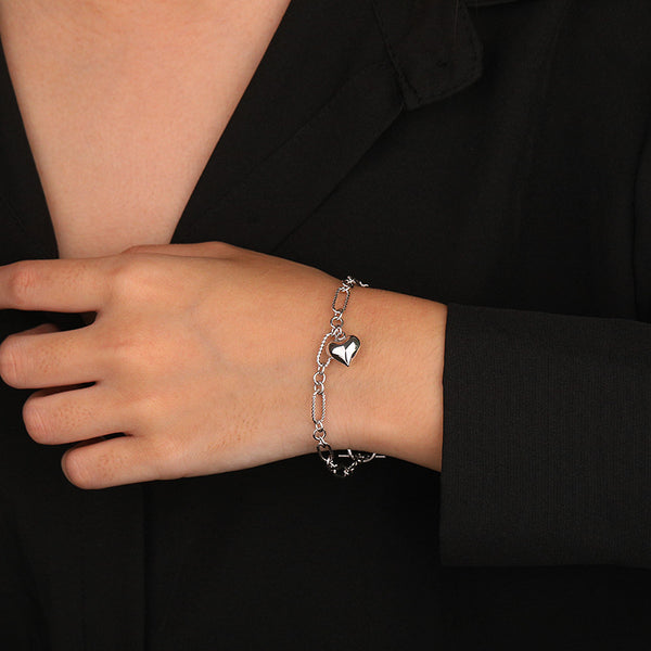 FS0347 925 Sterling Silver Chain Love Heart Bracelet