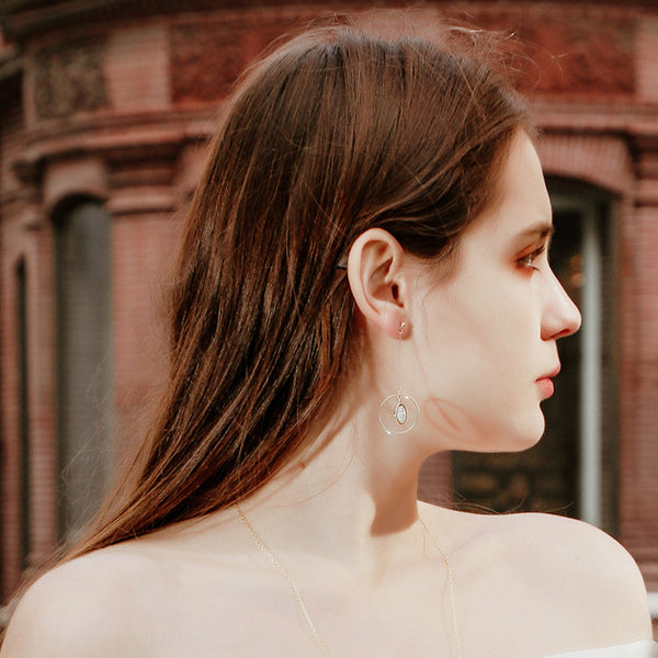 FE2642 925 Sterliang Silver Prismatic Circle Black Zircon Dangle Stud Earring