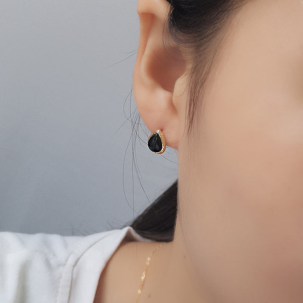 FE2686 925 Sterling Silver Drop Black Onyx Stud Earrings