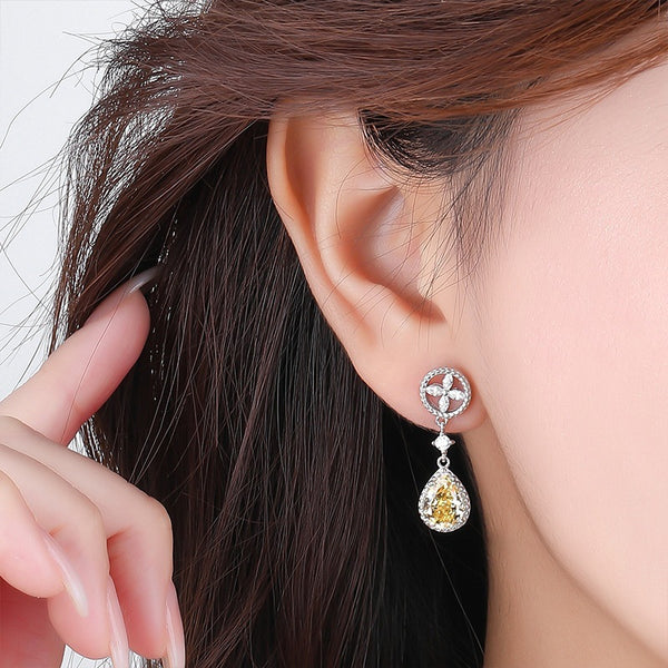 FE2987_D FE2987_E 925 Sterling Silver Teardrop Zircon Dangle Earring