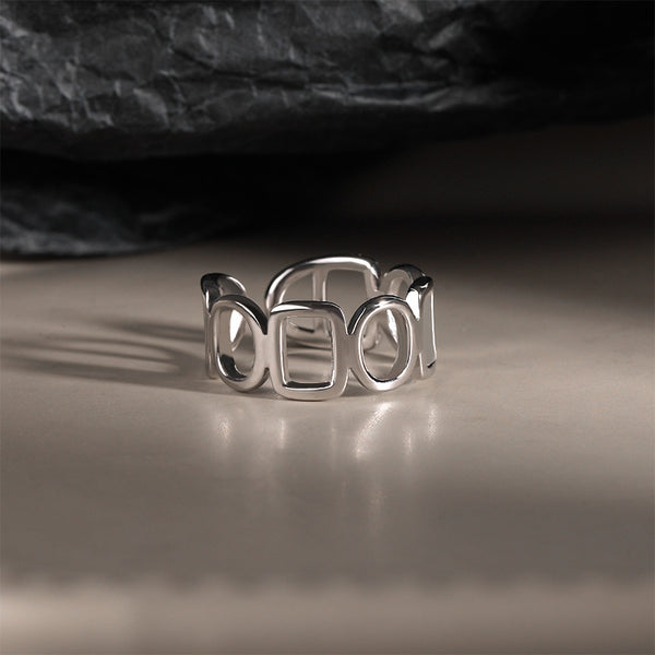 FJ0899 925 Sterling Silver Geometric Band Ring