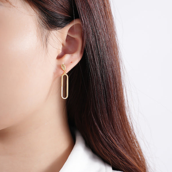 FE2698 925 Sterling Silver Long Paperclip Zirconia Stud Earrings