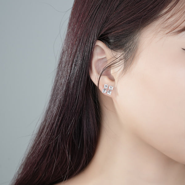 FE3024 925 Sterling Silver Square Zirconia Stud Earrings