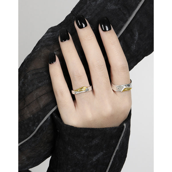 RHJ1181 925 Sterling Silver Geometric Irregular Texture Open Ring