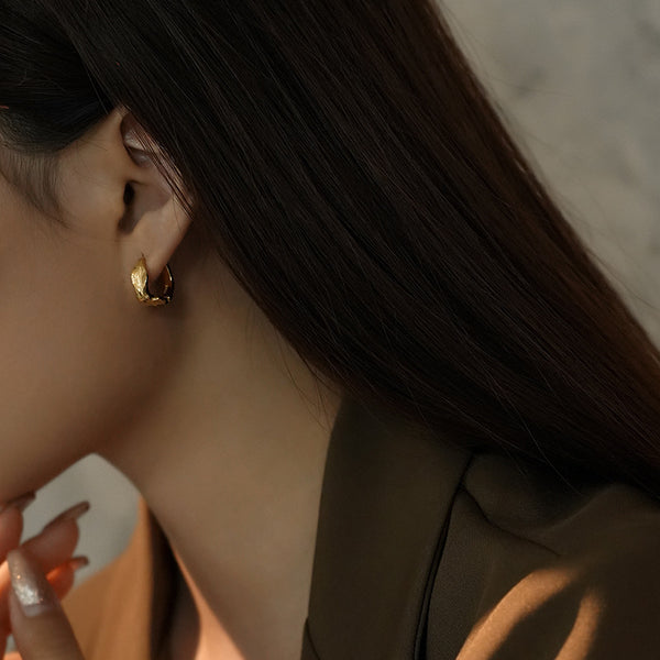 FE3052 925 Sterling Silver Irregular Leaf Texture Earrings