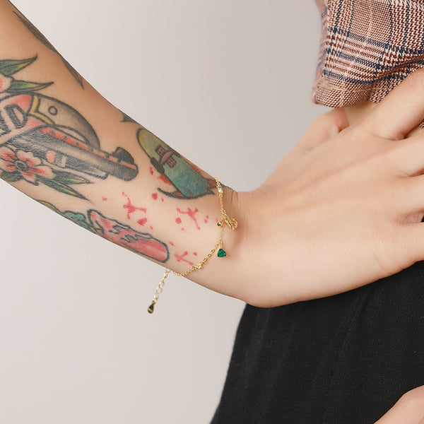 FS0353 925 Sterling Silver Leaf Green Zircon Bracelet