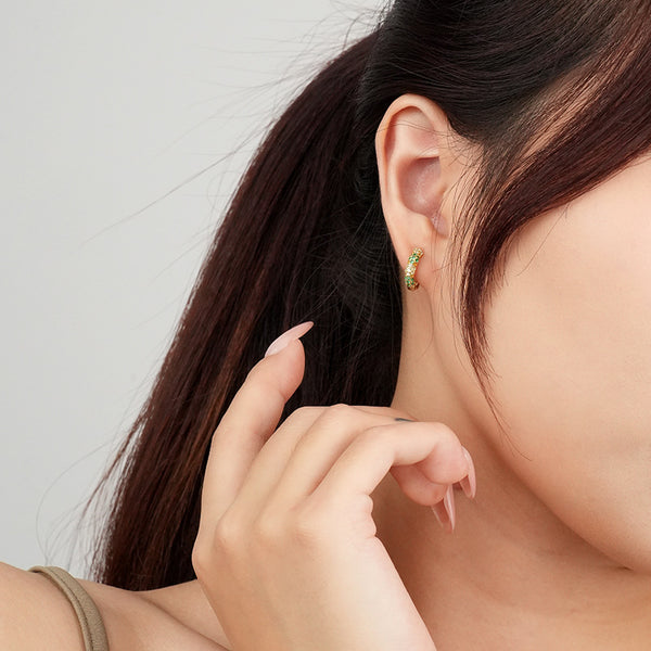 FE2530 925 Sterling Silver Simplicity Colorful CZ Stone Hoop Earring