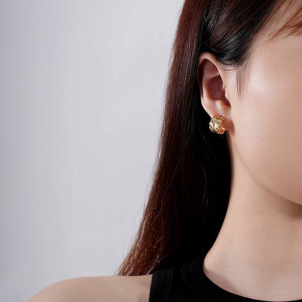 FE2570 925 Sterling Silver Dainty Vintage Leaves Stud Earring