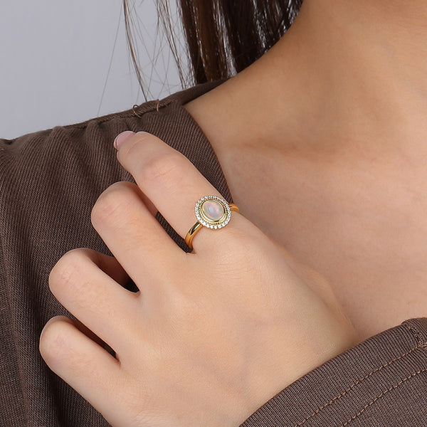 FJ0908 925 Sterling Silver Opal Crystal Ring