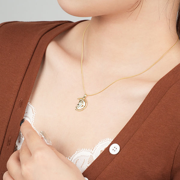 FX0986 925 Sterling Silver Irregular Crescent Pendant Nedcklaces