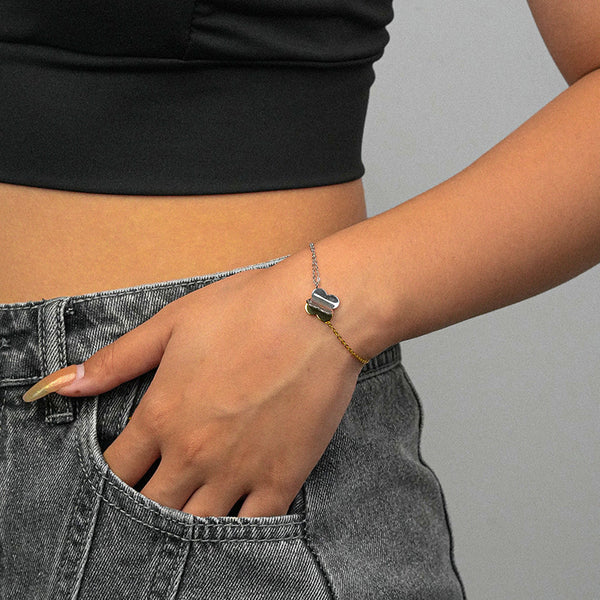 FS0369 925 Sterling Silver Paneled Color Clover Bracelet