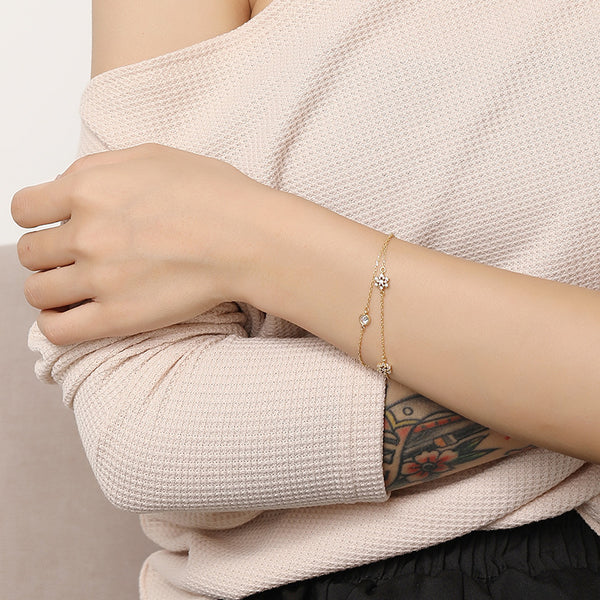 FS0342 925 Sterling Silver Zircon Snowflake Double Layer Bracelet