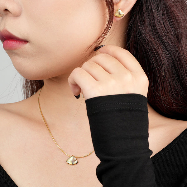 FX0965 925 Sterling Silver Scalloped Shell Snake Necklace