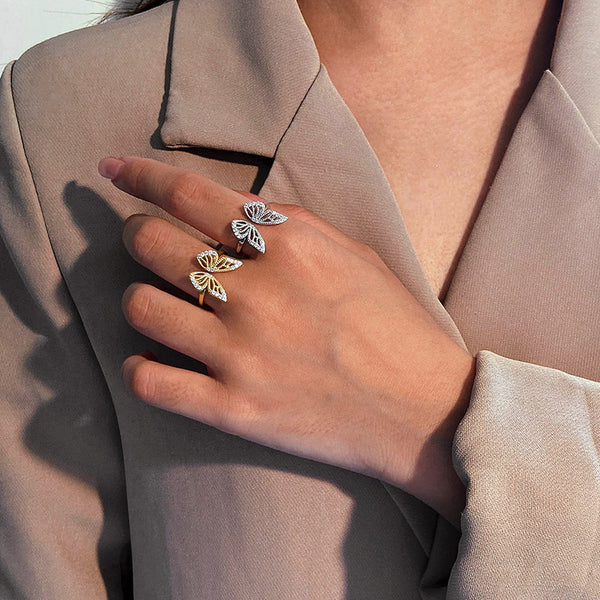 FJ0838 925 Sterling Silver Pave Butterfly Ring