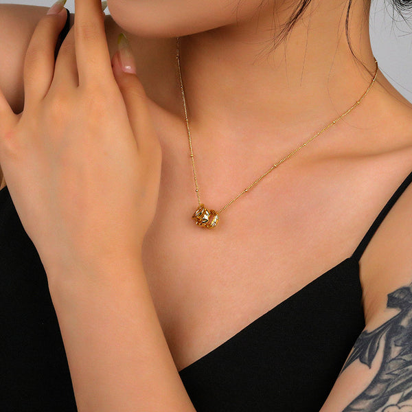 FX1125 925 Sterling Silver Zircon Irregular Triple Circle Necklace