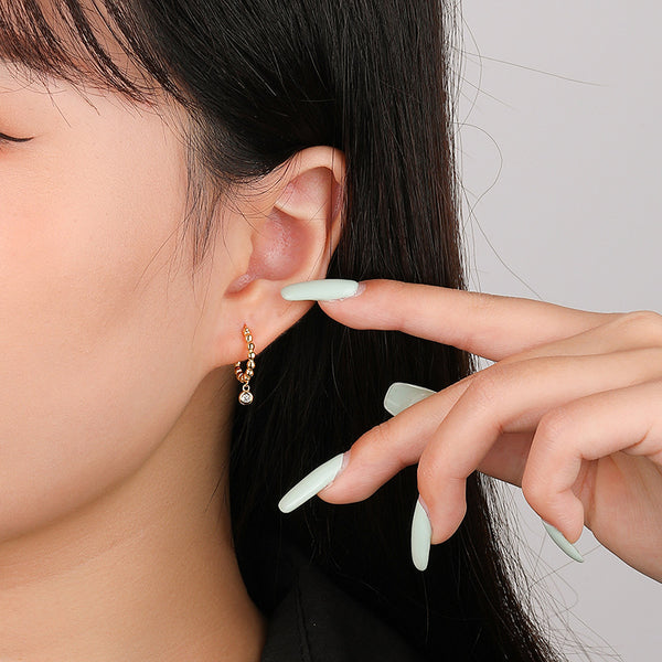 FE2626 Bead Circle Zircon Dangle Hoop Earring