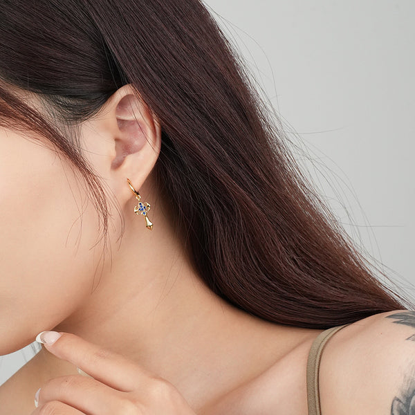 FE2582 925 Sterling Silver Cross Sword Dangle Hoop Earring
