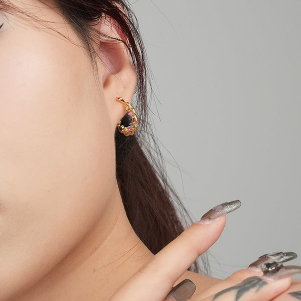 FE2503 925 Sterling Silver Dainty CZ Colorful Stone Hoop Earrings