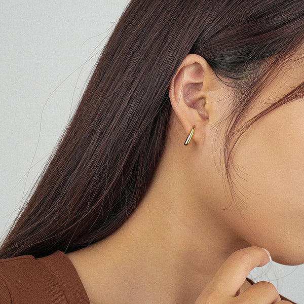 FE2469 925 Sterling Silver Glossy Drop Hoop Earrings