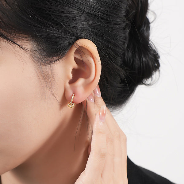 FE2485 925 Sterling Silver Pentagram CZ Stone Hoop Earrings