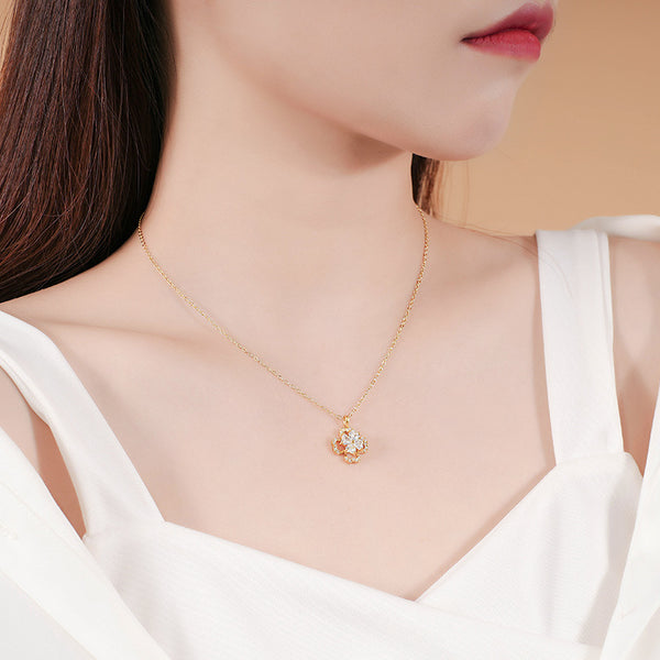 FX1237 925 Sterling Silver Crystal Clover Pendant Necklace