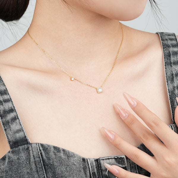 FX1255 925 Sterling Silver Pave CZ Pendant Necklace