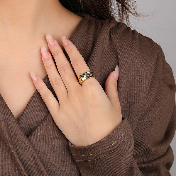 FJ0893 925 Sterling Silver Green CZ Texture Ring