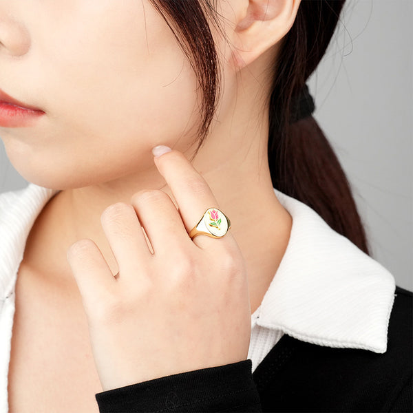 FJ0922 925 Sterling Silver Rose Enamel Ring