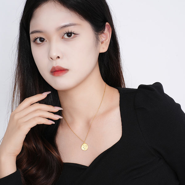 FX1259 925 Sterling Silver CZ Irregular Coin Necklace