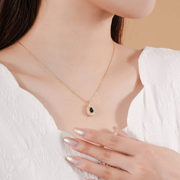 FX1230 925 Sterling Silver Teardrop Topaz Diamond Necklace