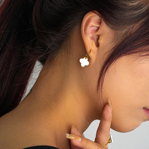 FE2536 925 Sterling Silver Four Leaf Clover Dangle Stud Earring