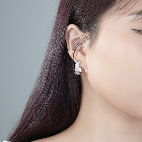 FE3008 925 Sterling Silver CZ Band Hoop Earring