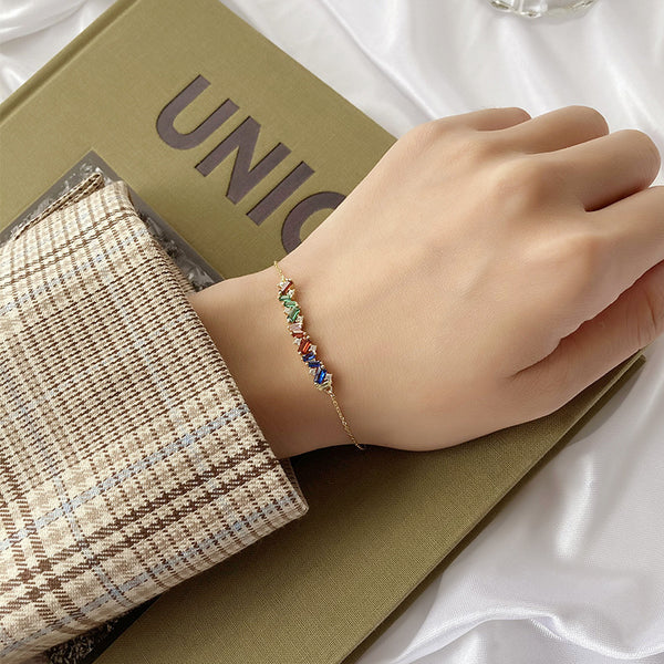 FS0360 925 Sterling Silver Squiggly Rainbow Zirconia Bracelet