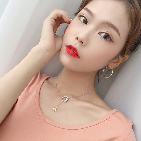 FX1031 925 Sterling Silver Zirconia Moon Tassel Octagram Necklace