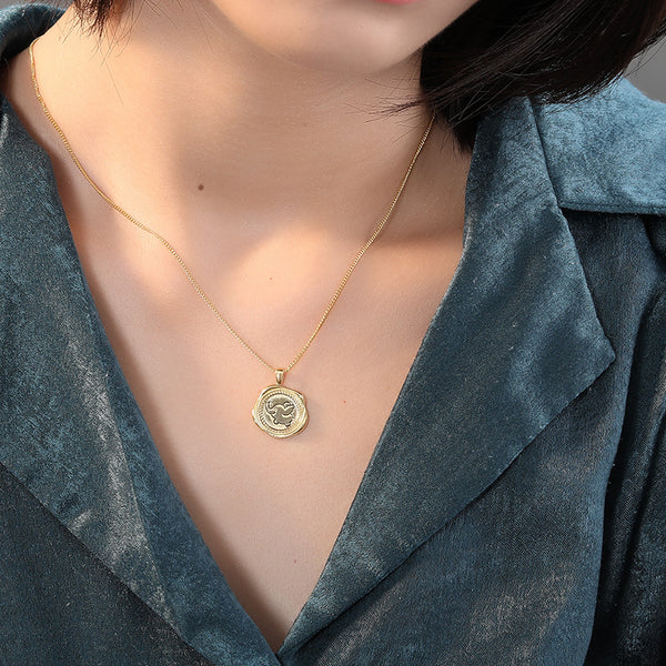 FX0960 925 Sterling Silver Coin Engraved Elephant Pendant Necklaces