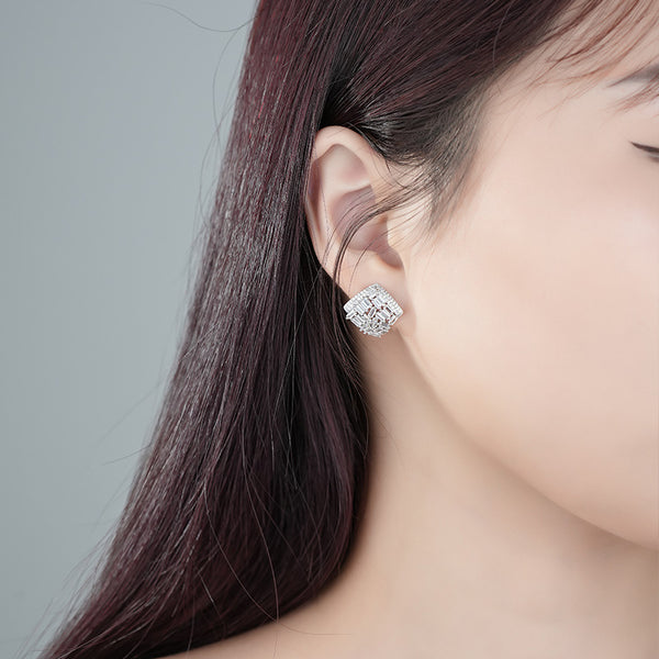 FE2992 925 Sterling Silver Personality Fashion Square Stud Earrings