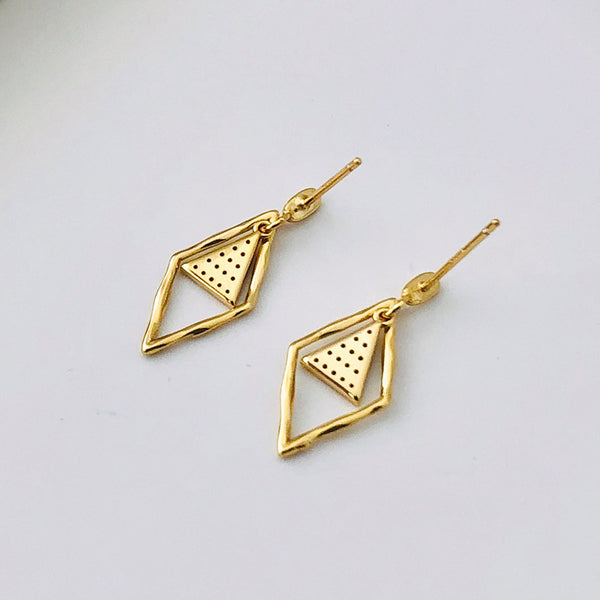 FE2639 925 Sterliang Silver Color Zircon Rhombus Dangle Stud Earring