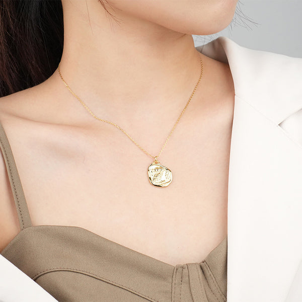 FX0976 925 Sterling Silver Antique Gold Irregular Coin Owl Necklace