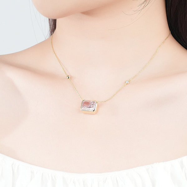 FX1203 925 Sterling Silver Pink Cubic Zircon Necklace