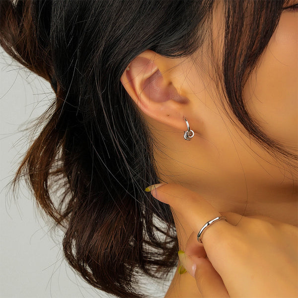 FE2564 925 Sterling Silver Dainty Spiral Circle Dangle Hoop Earring