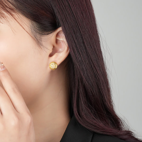 FE2568 925 Sterling Silver Dainty Hollowed Round Weave Stud Earring