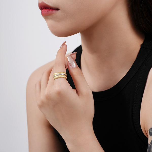 FJ1077 925 Sterling Silver Texture Herringbone Ring