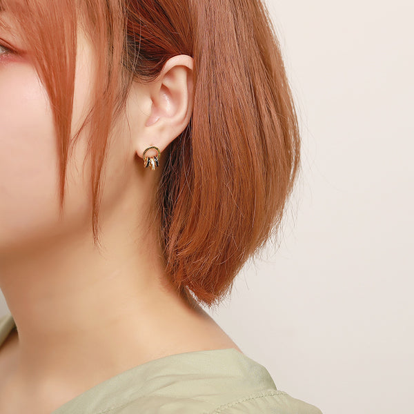 FE2641 925 Sterliang Silver Hollow Circle Zircon Dangle Stud Earring