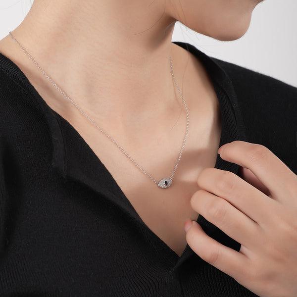 FX0997 925 Sterling Silver Blue Zirconia Evil Eye Pendant Necklaces