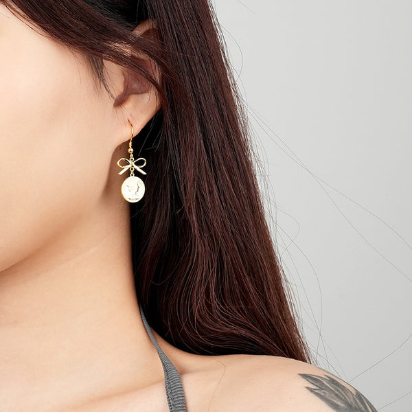 FE2612 925 Sterling Silver Empress Portrait Embossed Ancient Coins Dangle Stud Earring