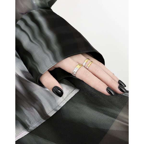 RHJ1177 925 Sterling Silver Simple Two-Tone Open Ring