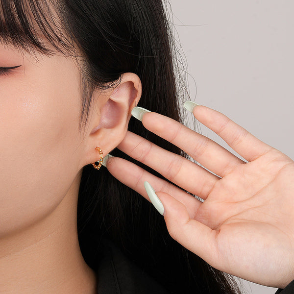 FE2541 925 Sterling Silver Dainty Chain C Shape Stud Earring